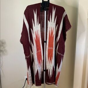 Rue21 Maroon and Cream Knit Poncho